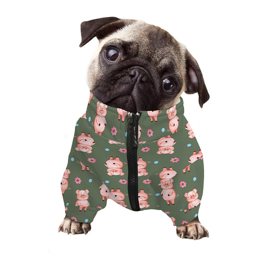 Vintage Pink Pig Pattern Print Dog Zip Up Jacket