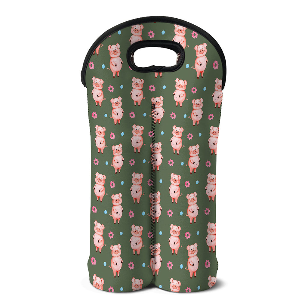 Vintage Pink Pig Pattern Print Double Neoprene Wine Tote