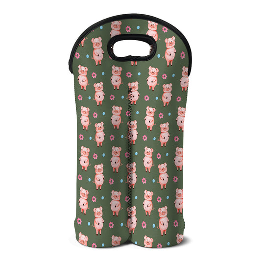 Vintage Pink Pig Pattern Print Double Neoprene Wine Tote