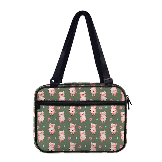 Vintage Pink Pig Pattern Print Double Strap Bible Bag