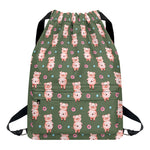 Vintage Pink Pig Pattern Print Drawstring Backpack