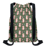 Vintage Pink Pig Pattern Print Drawstring Backpack
