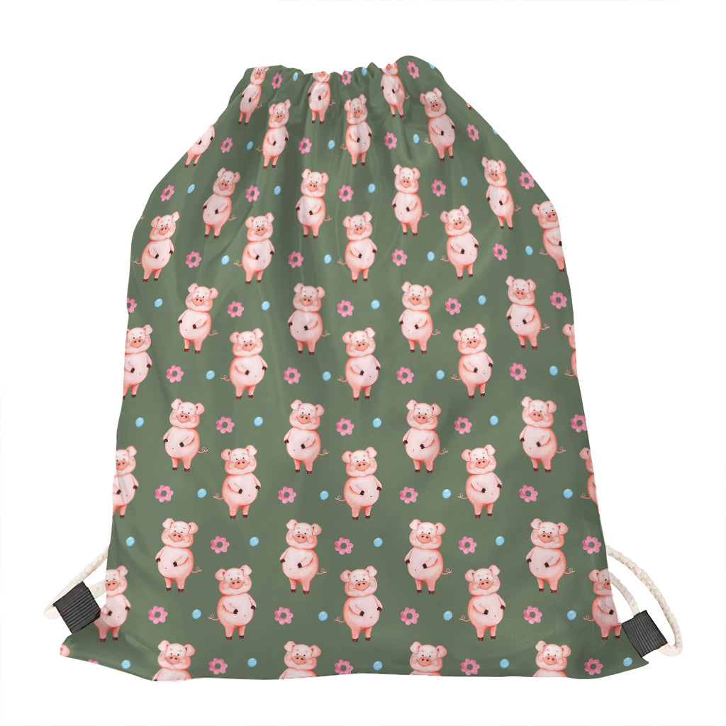 Vintage Pink Pig Pattern Print Drawstring Bag