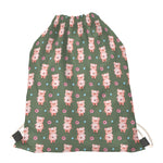 Vintage Pink Pig Pattern Print Drawstring Bag