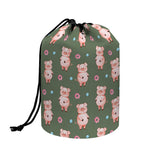 Vintage Pink Pig Pattern Print Drawstring Makeup Bag