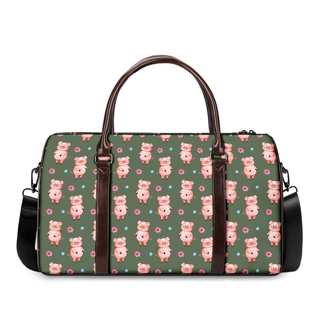 Vintage Pink Pig Pattern Print Duffle Bag