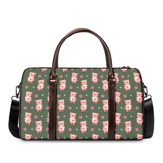 Vintage Pink Pig Pattern Print Duffle Bag