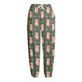 Vintage Pink Pig Pattern Print Fleece Lined Knit Pants