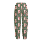 Vintage Pink Pig Pattern Print Fleece Lined Knit Pants