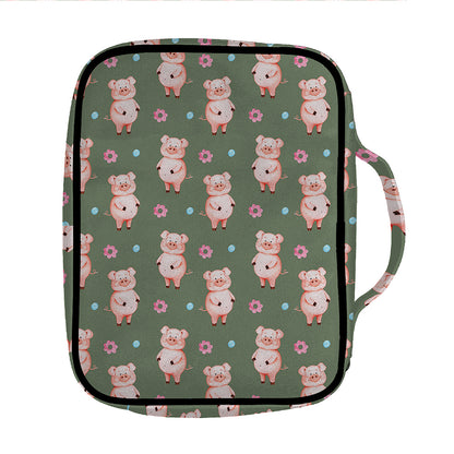 Vintage Pink Pig Pattern Print Front Pocket Bible Bag