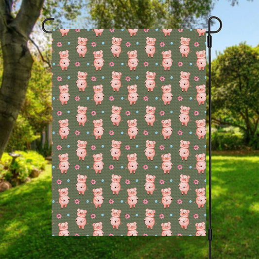Vintage Pink Pig Pattern Print Garden Flag
