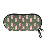 Vintage Pink Pig Pattern Print Glasses Case