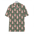 Vintage Pink Pig Pattern Print Hawaiian Shirt