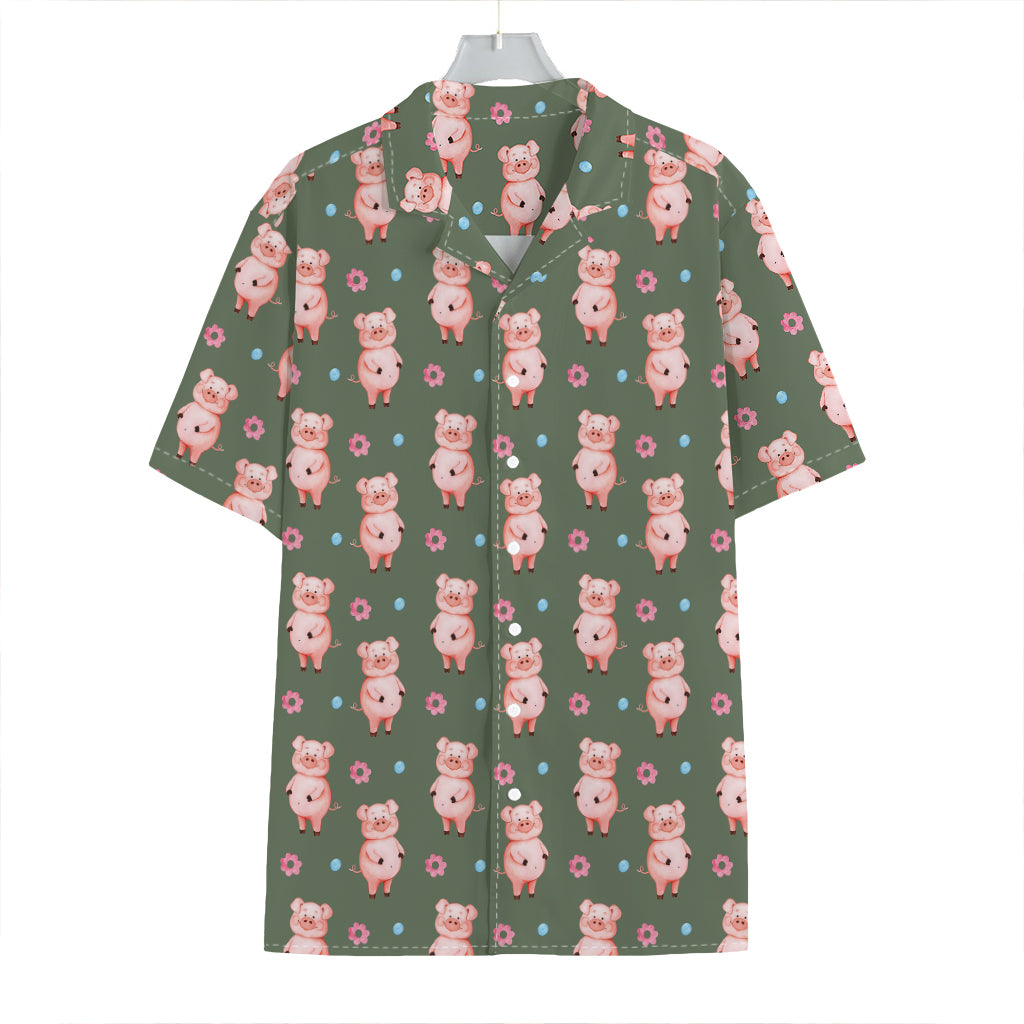 Vintage Pink Pig Pattern Print Hawaiian Shirt