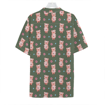Vintage Pink Pig Pattern Print Hawaiian Shirt