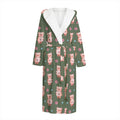 Vintage Pink Pig Pattern Print Hooded Bathrobe