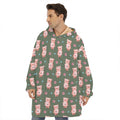Vintage Pink Pig Pattern Print Hoodie Blanket