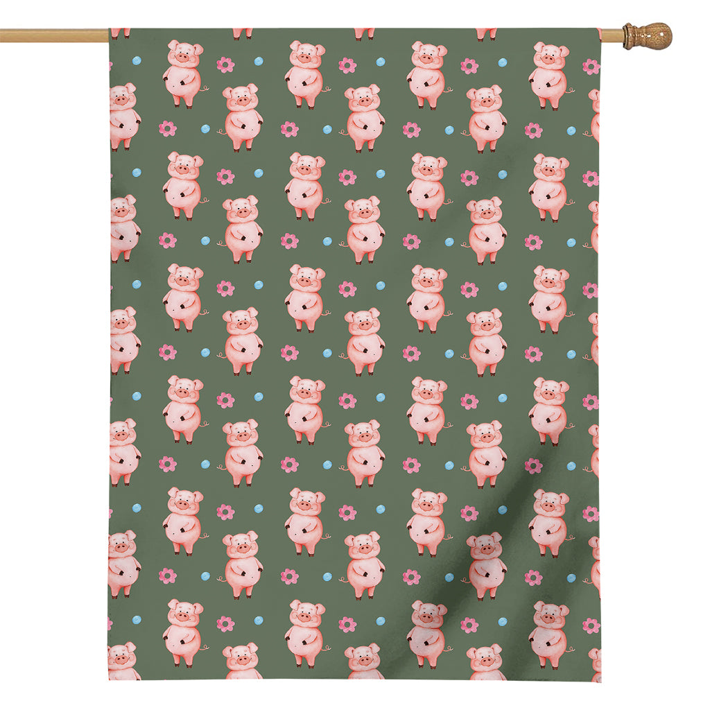 Vintage Pink Pig Pattern Print House Flag