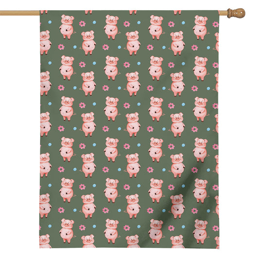 Vintage Pink Pig Pattern Print House Flag