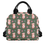 Vintage Pink Pig Pattern Print Insulated Lunch Bag