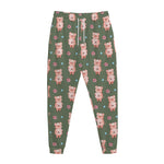 Vintage Pink Pig Pattern Print Jogger Pants