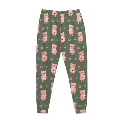 Vintage Pink Pig Pattern Print Jogger Pants