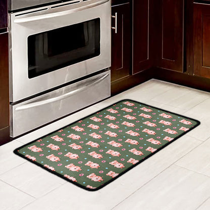 Vintage Pink Pig Pattern Print Kitchen Mat