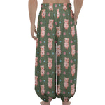 Vintage Pink Pig Pattern Print Lantern Pants