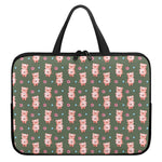 Vintage Pink Pig Pattern Print Laptop Sleeve With Handle