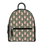 Vintage Pink Pig Pattern Print Leather Backpack