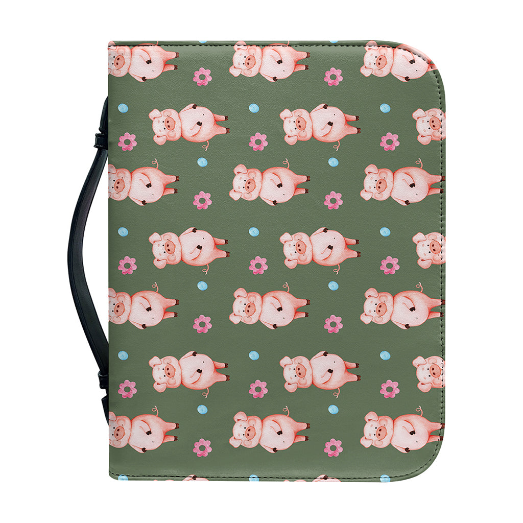 Vintage Pink Pig Pattern Print Leather Bible Cover