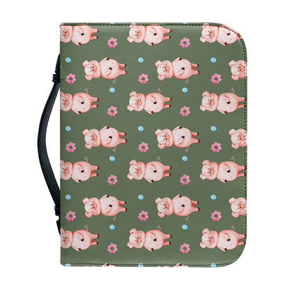 Vintage Pink Pig Pattern Print Leather Bible Cover