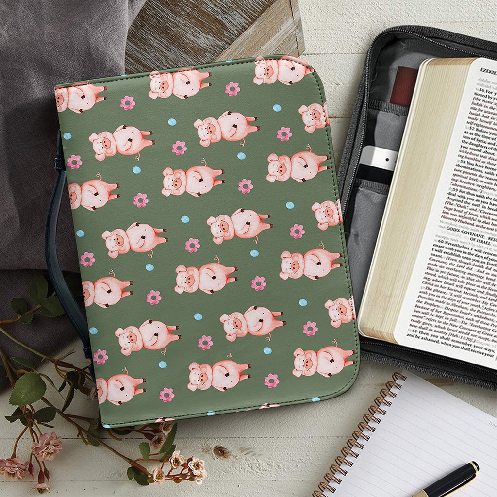 Vintage Pink Pig Pattern Print Leather Bible Cover