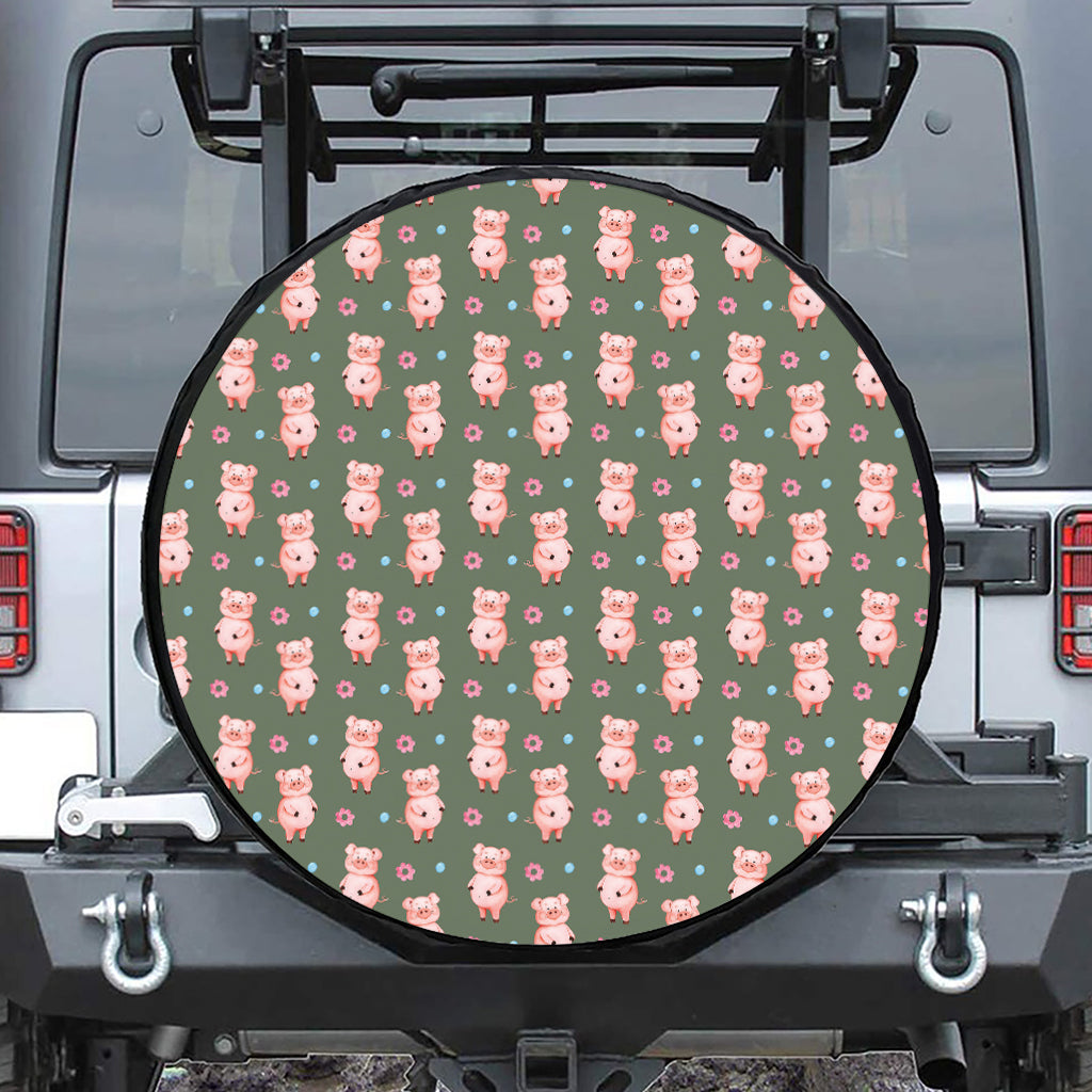 Vintage Pink Pig Pattern Print Leather Spare Tire Cover