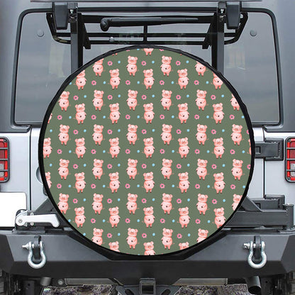 Vintage Pink Pig Pattern Print Leather Spare Tire Cover