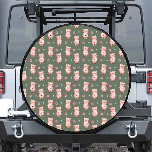 Vintage Pink Pig Pattern Print Leather Spare Tire Cover