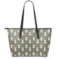 Vintage Pink Pig Pattern Print Leather Tote Bag With Zipper