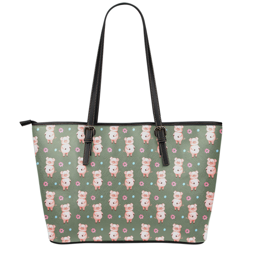 Vintage Pink Pig Pattern Print Leather Tote Bag
