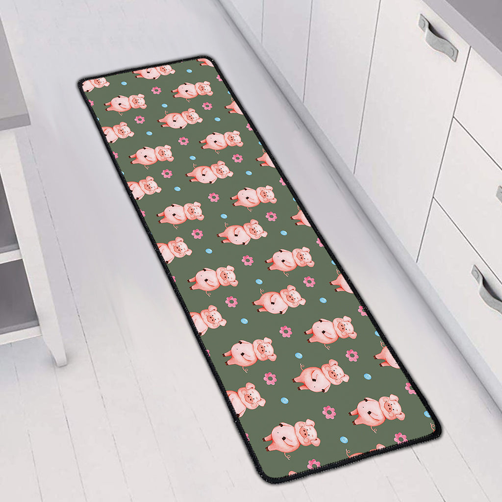 Vintage Pink Pig Pattern Print Long Kitchen Mat