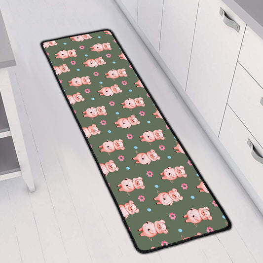 Vintage Pink Pig Pattern Print Long Kitchen Mat