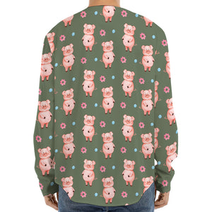 Vintage Pink Pig Pattern Print Long Sleeve Baseball Jersey