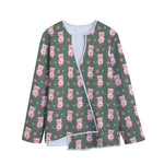 Vintage Pink Pig Pattern Print Long Sleeve Short Coat