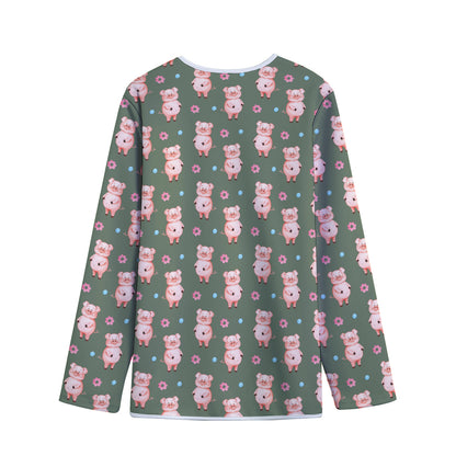 Vintage Pink Pig Pattern Print Long Sleeve Short Coat
