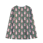 Vintage Pink Pig Pattern Print Long Sleeve Short Coat