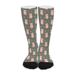 Vintage Pink Pig Pattern Print Long Socks
