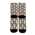 Vintage Pink Pig Pattern Print Long Socks