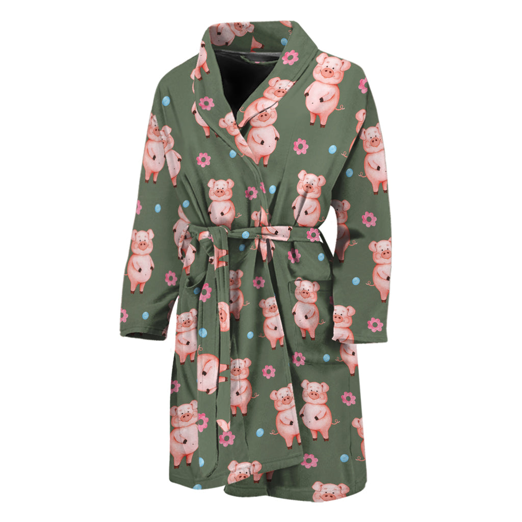 Vintage Pink Pig Pattern Print Men's Bathrobe