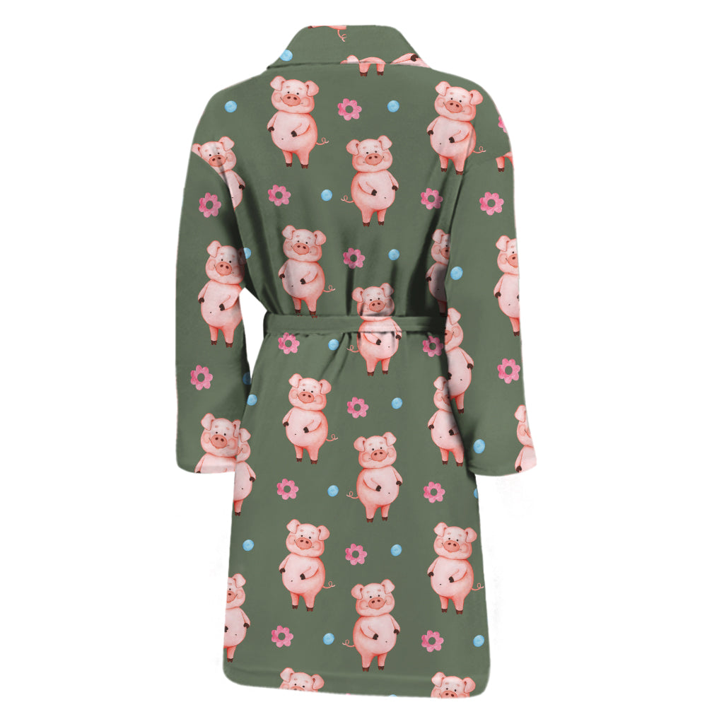 Vintage Pink Pig Pattern Print Men's Bathrobe