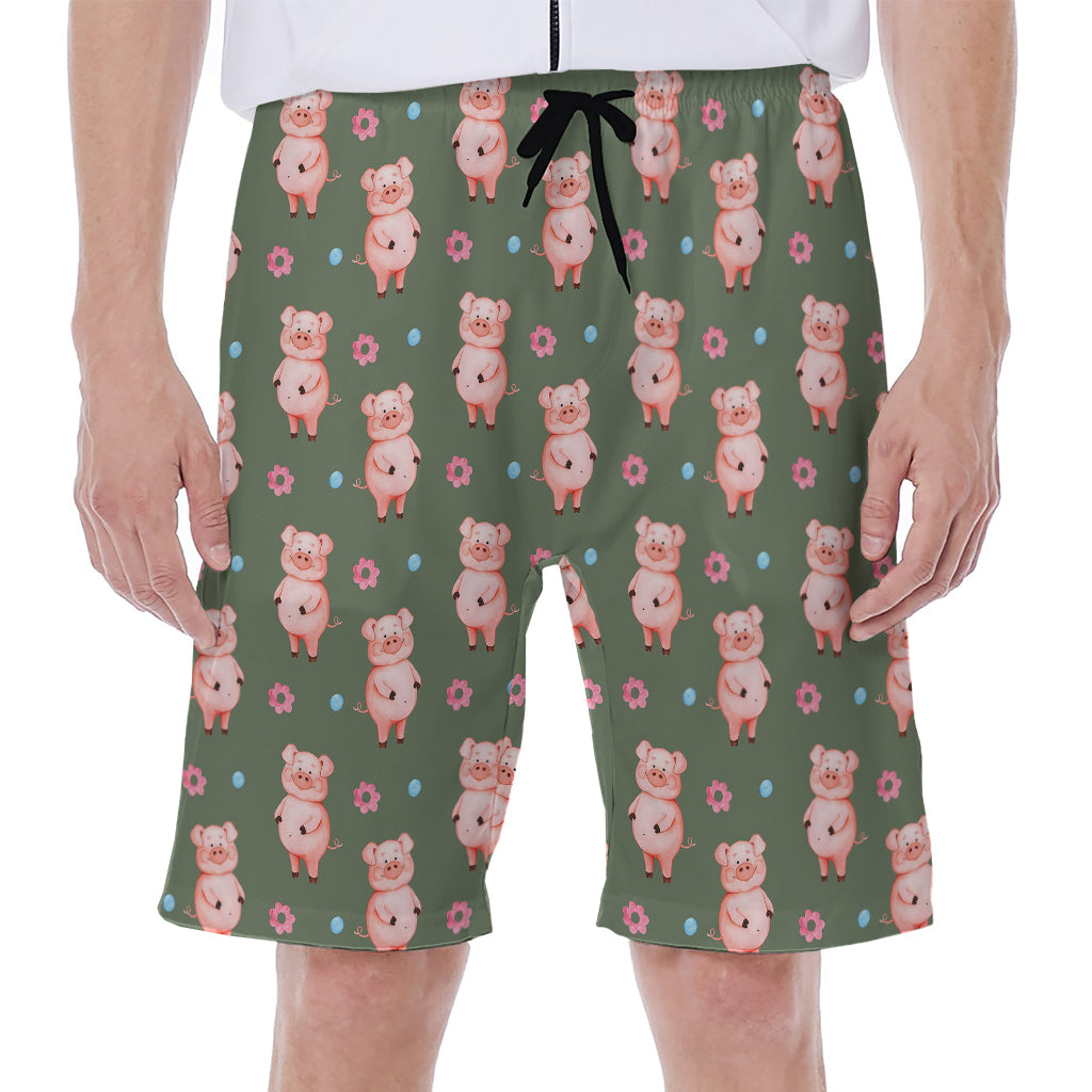 Vintage Pink Pig Pattern Print Men's Beach Shorts