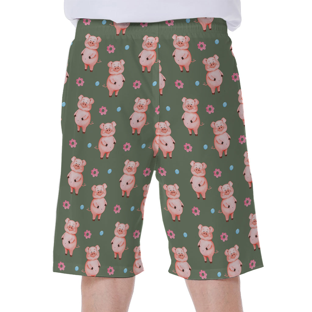 Vintage Pink Pig Pattern Print Men's Beach Shorts